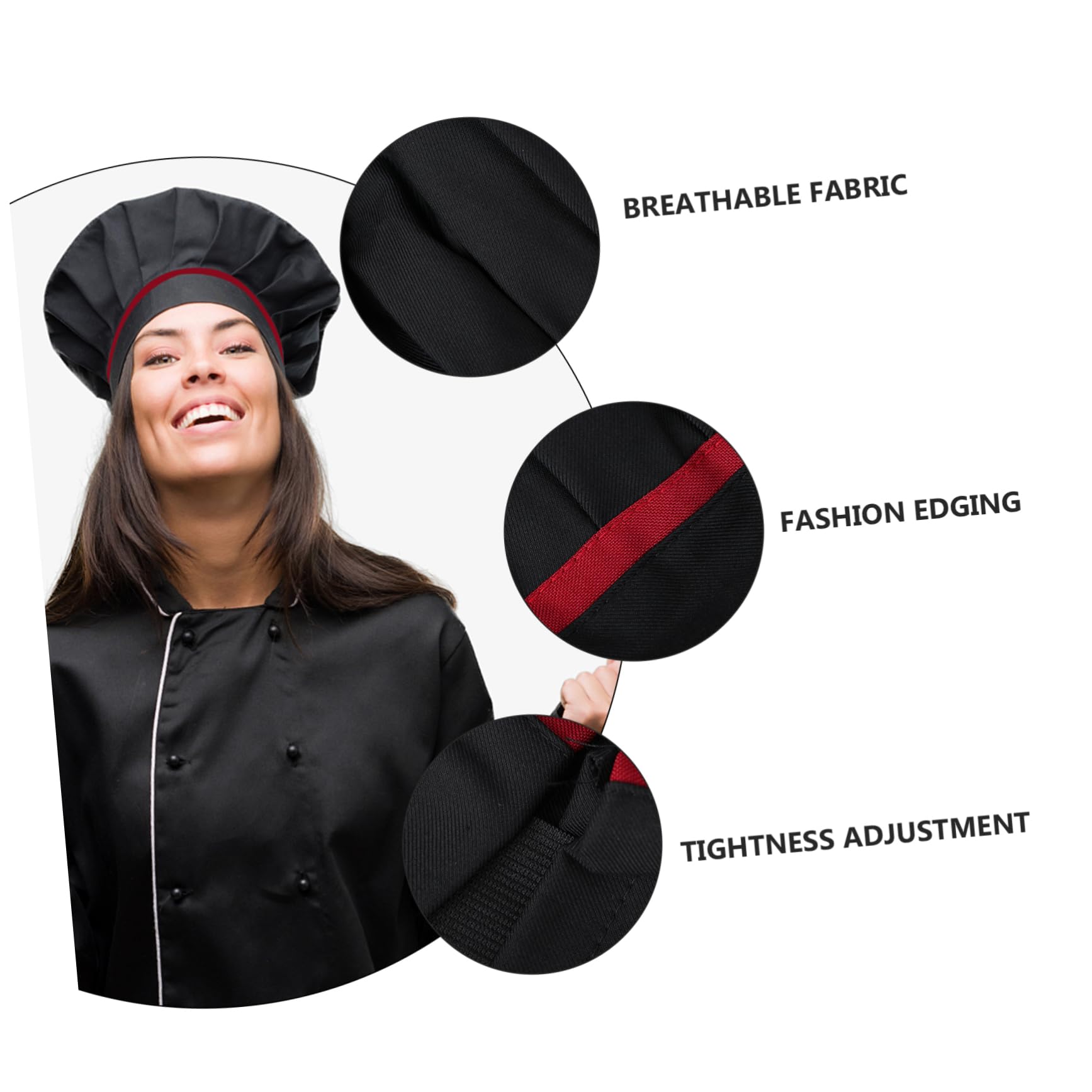 Sombrero de Cocinero Gorro Cocinero Gorros Cocinero Gorro de Calavera Sombrero abombado Ajustable Sombrero de Camarera Gorro de Cocinero para Restaurante algodón Black