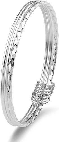 Miniatura 7 de Merdia Pulsera de plata de ley 925 apilable para mujeres y niñas Three Interlocking bangle 6.7 CM, Three Interlocking bangle 7 CM, Three bangles
