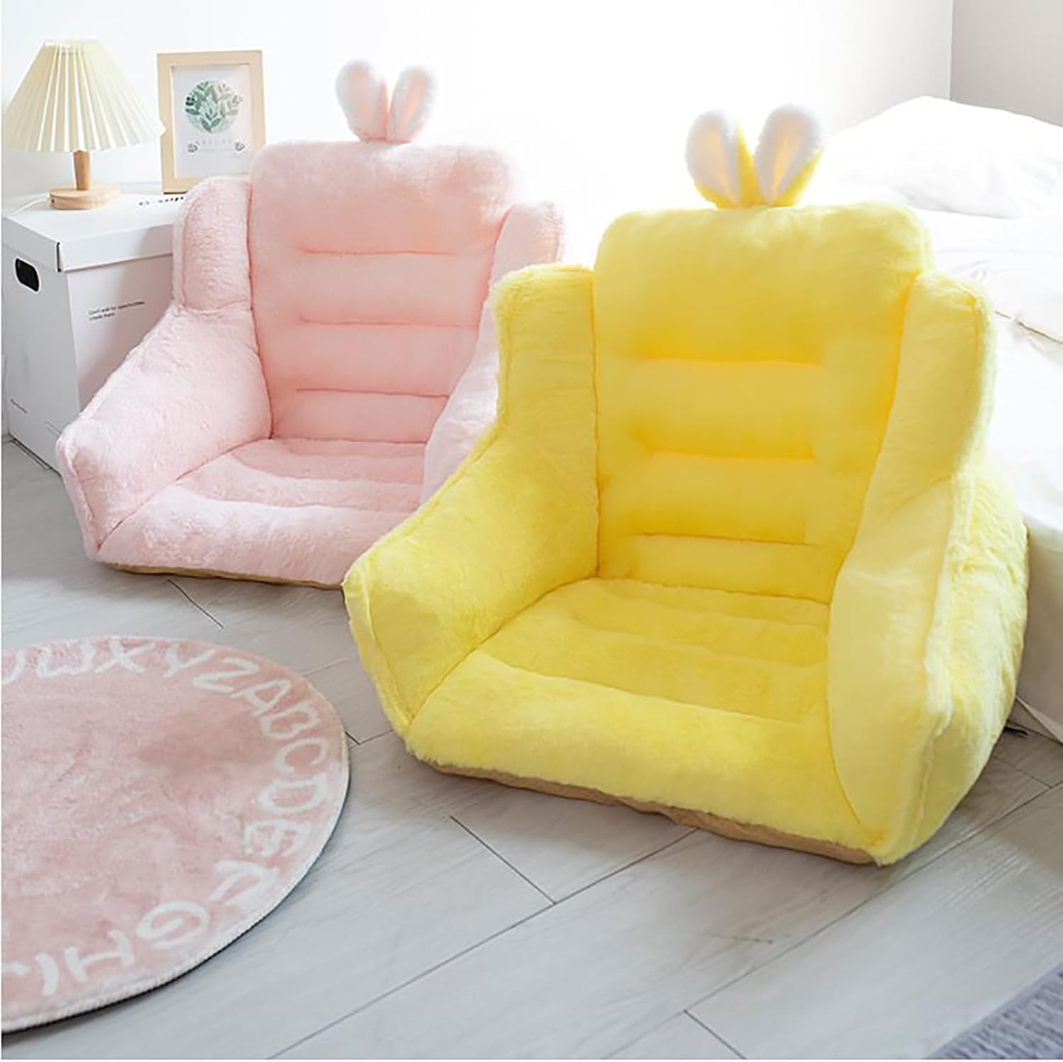 Cuscino riscaldato per sedia, con orecchie da coniglio, design con orecchie da coniglio, in velluto, con lacci, supporto per vita e schienale, perfetto per sedie da ufficio