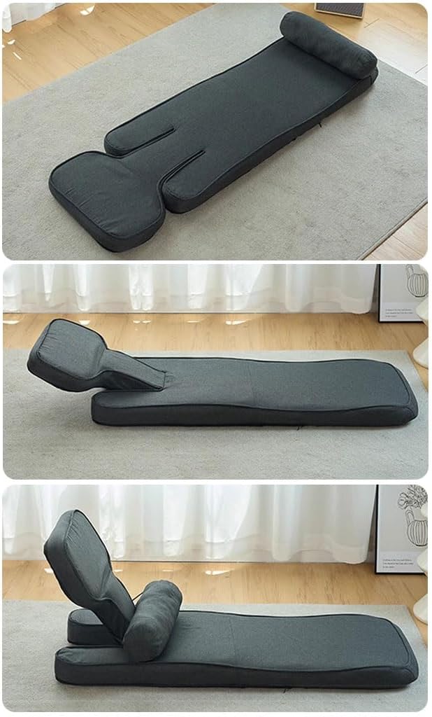 Comfy Floor Sofa for Adult,Adjustable Folding Lazy Sofa Bed with Pillow and Tabletop,for Gaming Reading Resting,Convertible Single Sofa Chair Bed Recliner(Gray)