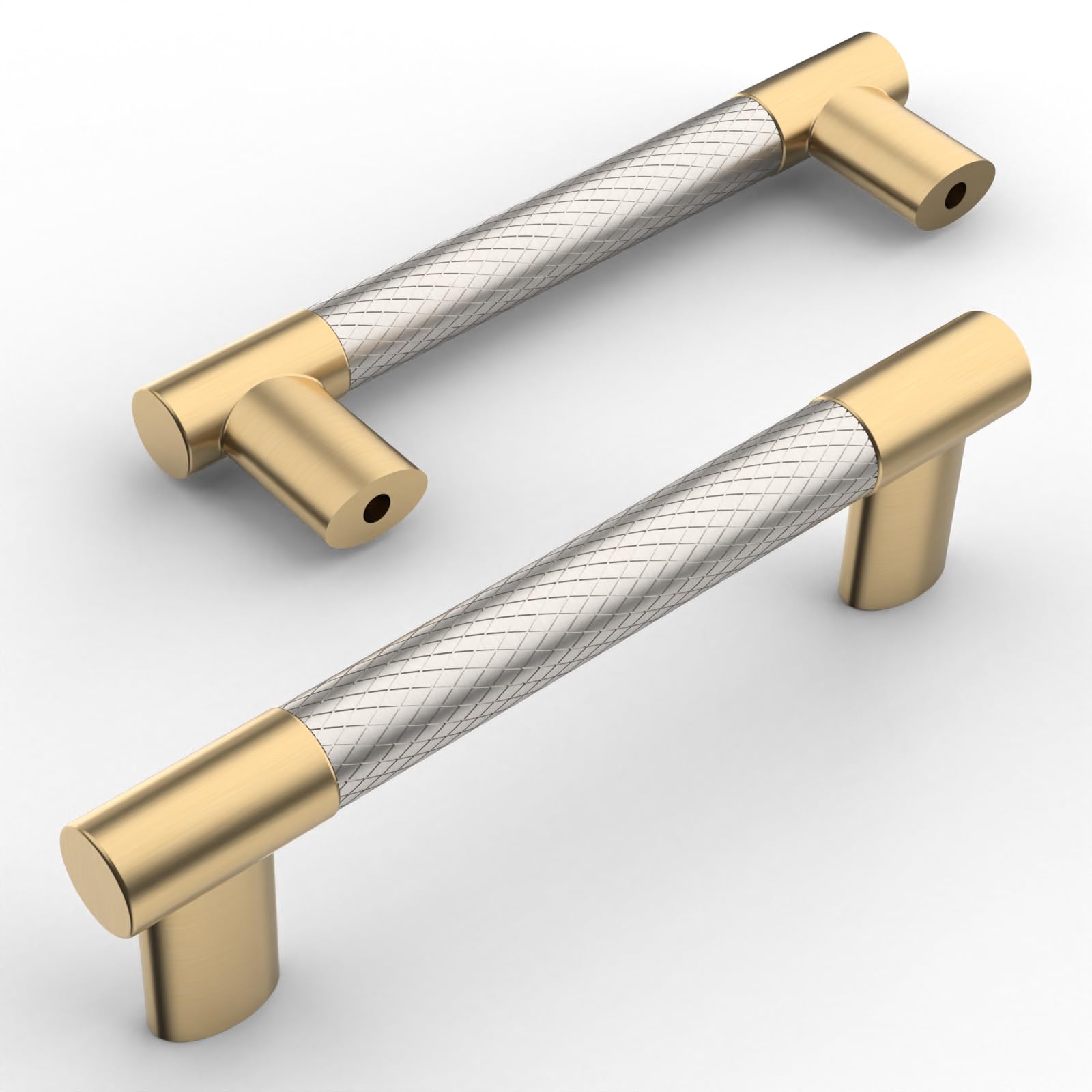 Amerdeco 10 Pack Brushed Nickel and Gold Knurled Cabinet Pulls