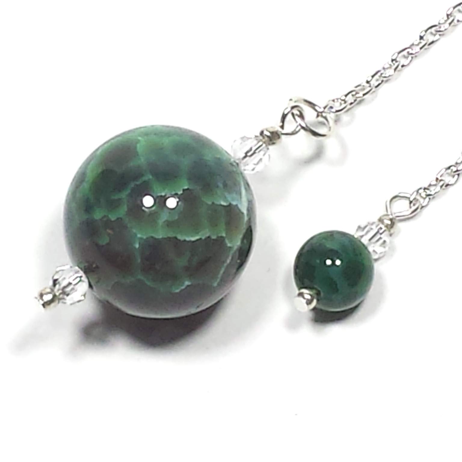 Resonant Energies Green Dragon Vein Agate Crystal Sphere Pendulum, with Green Dragon Vein Finger Grip, Dowsing Divining Healing Gemstone, SSP68