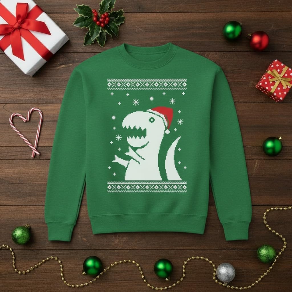 Tstars Cat Santa Claws, Humping Reindeer, T-Rex Santa Festive Ugly Christmas Sweatshirt