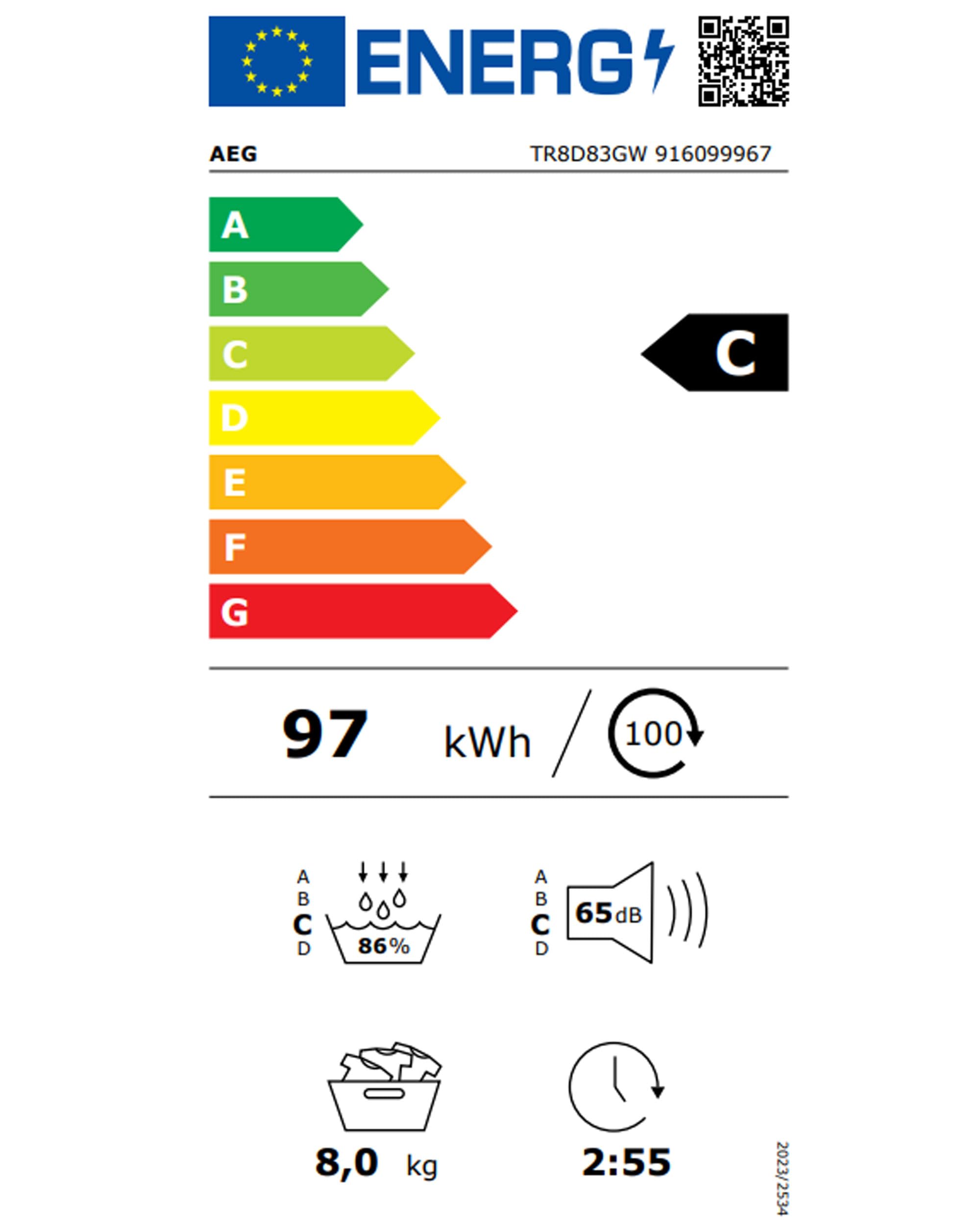 AEG TR8D83GW Asciugatrice Pompa di Calore 8 kg Serie 8000 | 8 kg di carico, pompa di calore, serie 8000