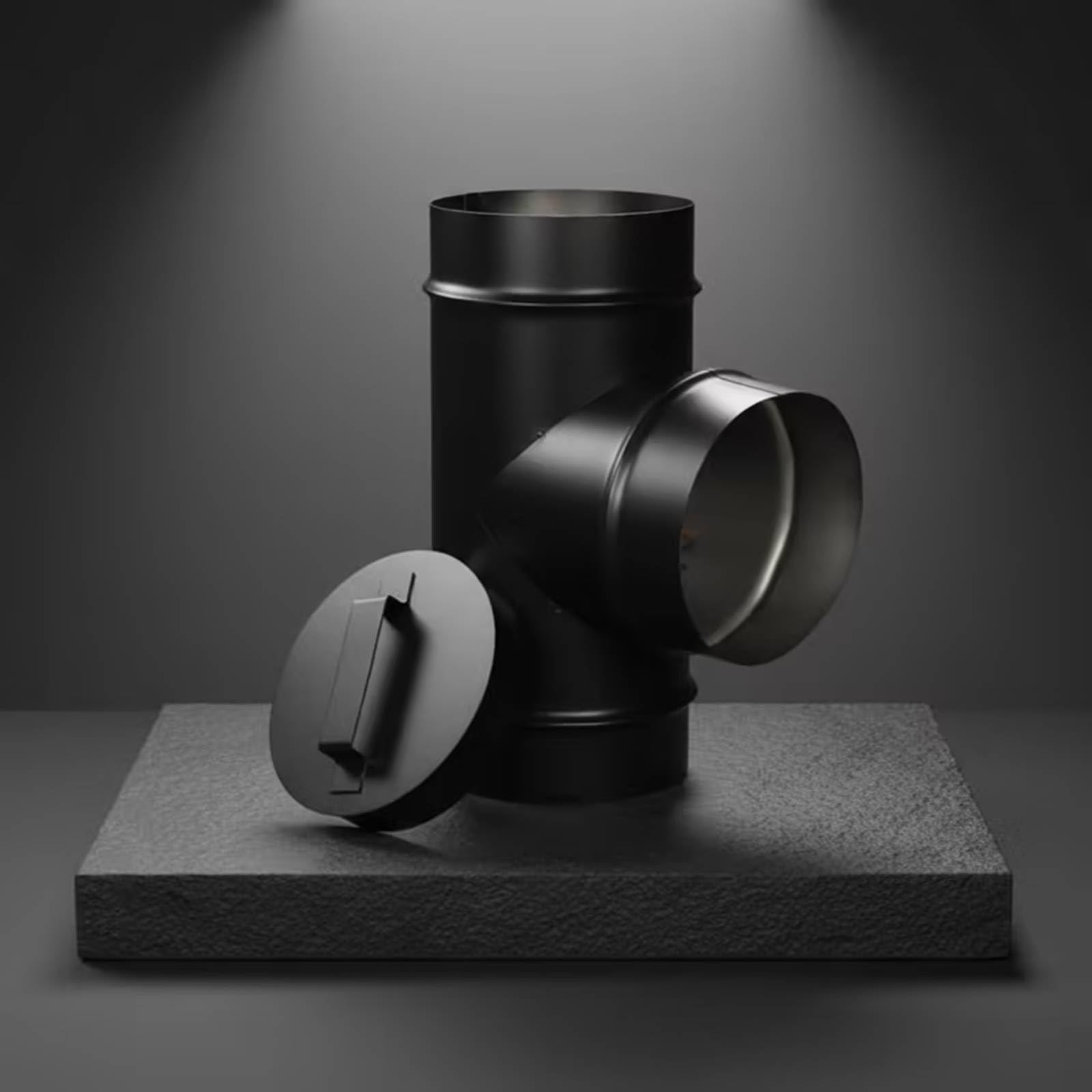 T Chimenea con Tapa Limpieza Resisn Al rmorresisn Chimenea Metálico Tubería para Chimeneas, 160 Diámetro