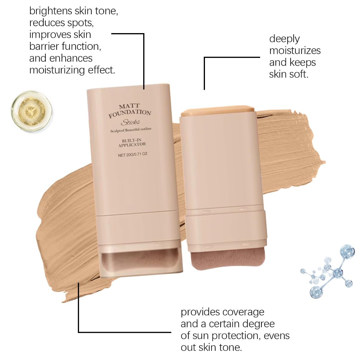 KARLOR Foundation Stick with Brush - Light Concealer Pen, Liquid Foundation Cream for Mixed Complexion (03 Natural Beige) - Image 4