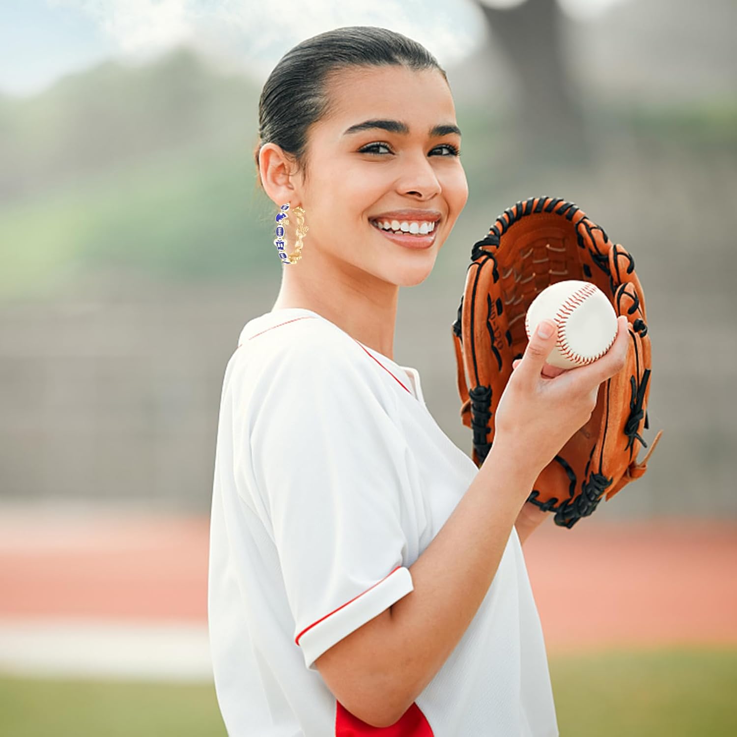 Football Earrings for Women Helmet Jersey Hoop Earrings Game Day Earrings Football Sport Team Hoop Earrings Red Blue Spirit Field Day Accessories Outfits Football Mom Gifts - Image 2