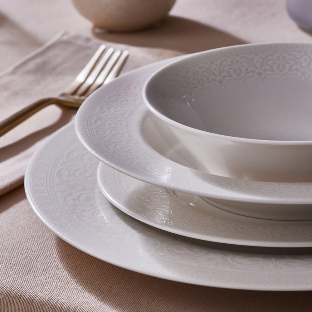 Karaca Set di stoviglie a cupola per 6 persone, set di piatti da cucina moderno da 24 pezzi, in porcellana Bone China, lavabili in lavastoviglie, set di piatti e ciotole, durevole ed elegante