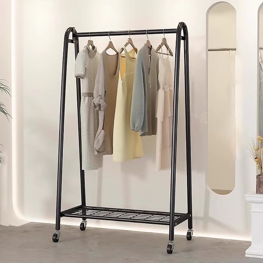 FGXHHS Metal Clothing Rack on Wheels - Multi-Functal Garment Hanr & nizer for Bedroom, Balcony, Living Room Sto Solut (Black)