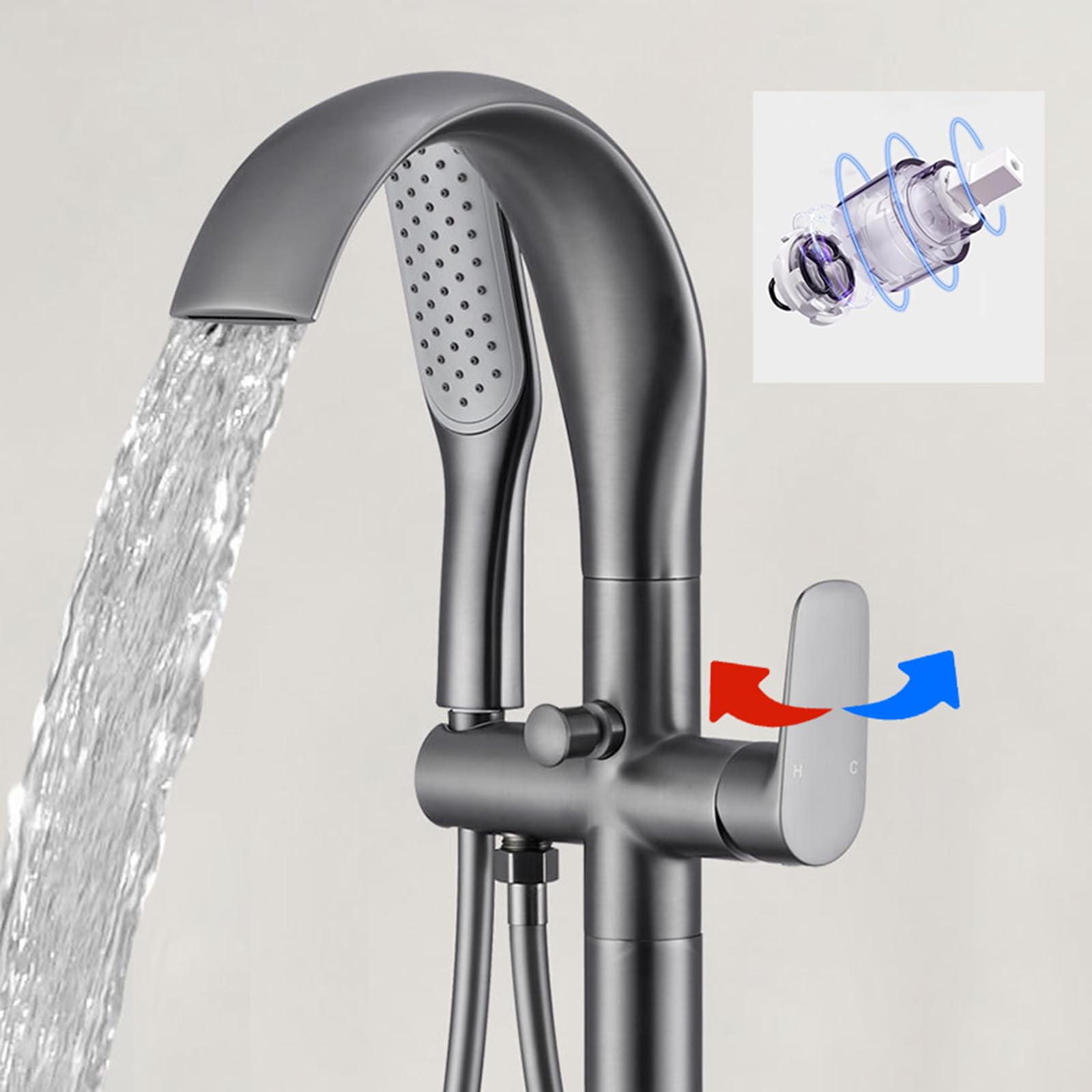 BiaoTeng Grifo Para Bañera Independiente con Cascada Oro Cepillado Laton
