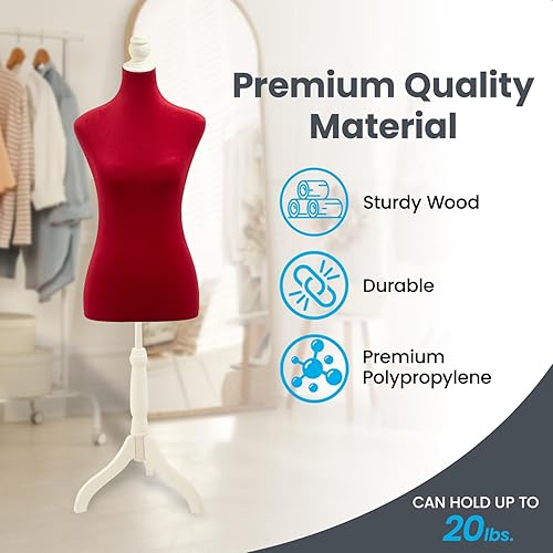 Miniatura 4 de Maniquí altura ajustable, estructura duradera de espuma y lona, base de madera, ancho de hombro compacto, ligero, versátil para ropa y accesorios,