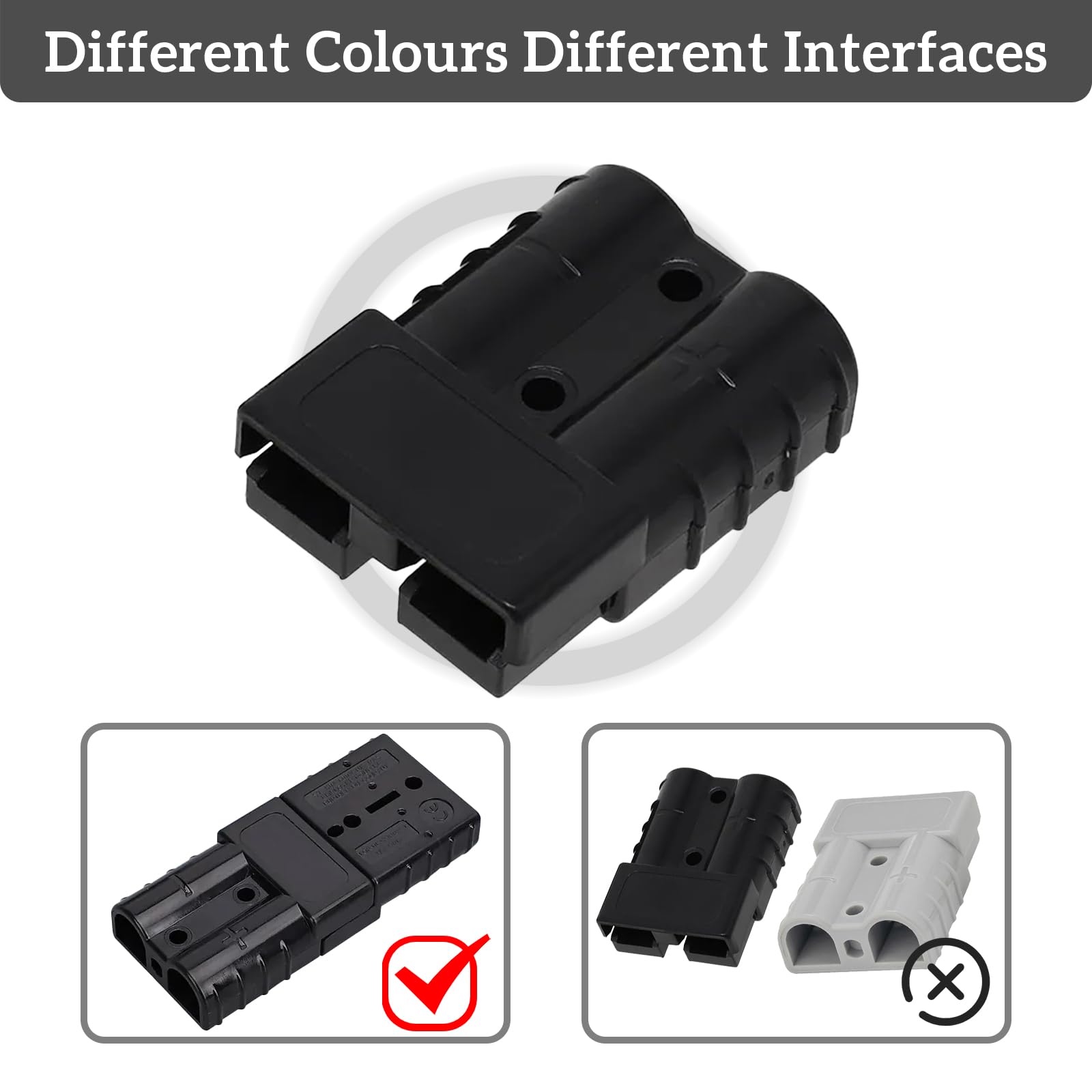 Eagles 50 Amp Power Connector Plug,10PCS 50A/600V Quick Connect/Disconnect Wire Harness Plugs For 7/8/10/12 AWG Wires, Recovery Winch, Trailer, Includes Terminal Pins (Grey - View #10