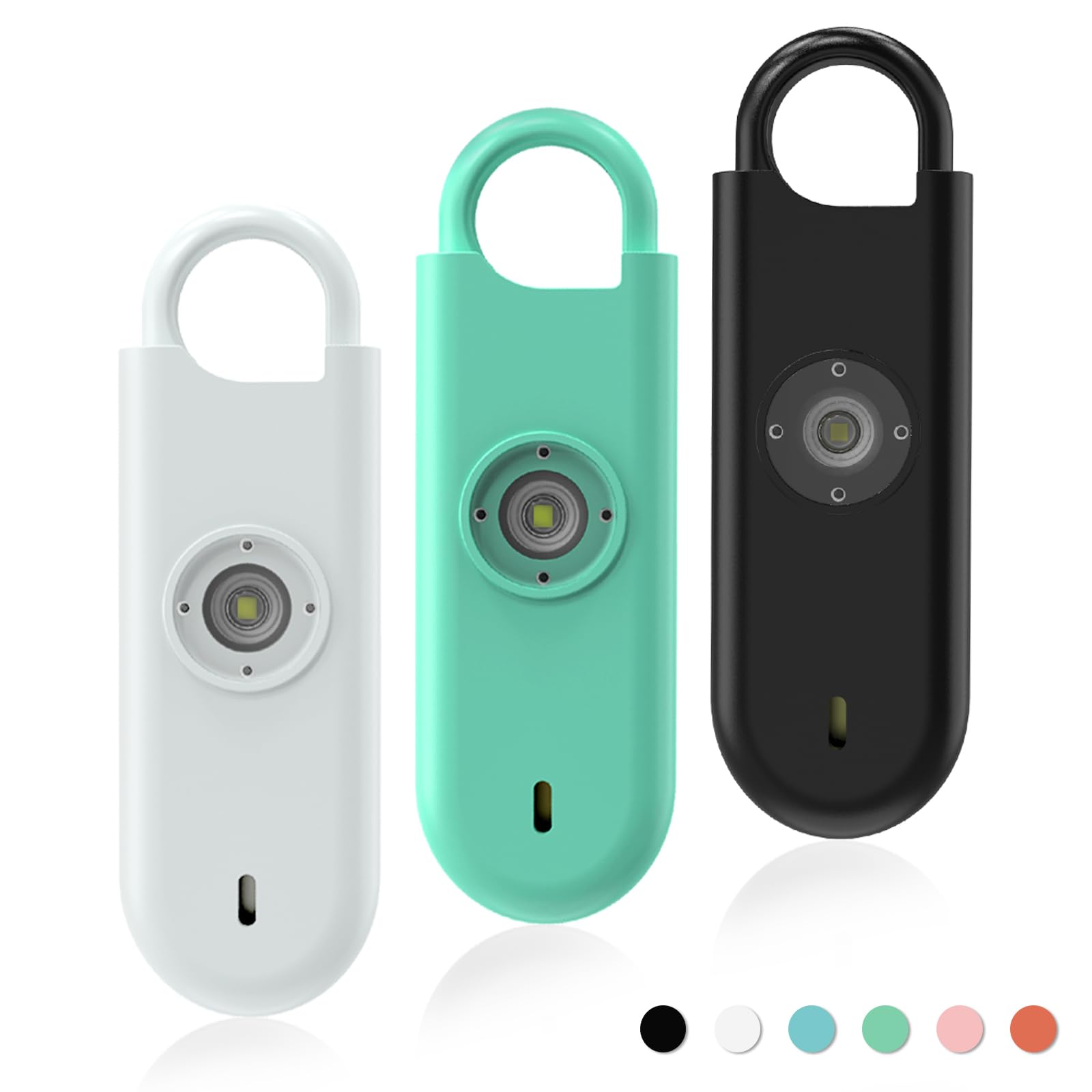 Fauxomor Personal Safety Alarm for Women, 3 Pack 140DB Rape Panic Attack Alarm Keychain Police Approved with Low Battery Notice and Strobe Light, Gift for Kids Elderly College Girls(White+Green+Black)
