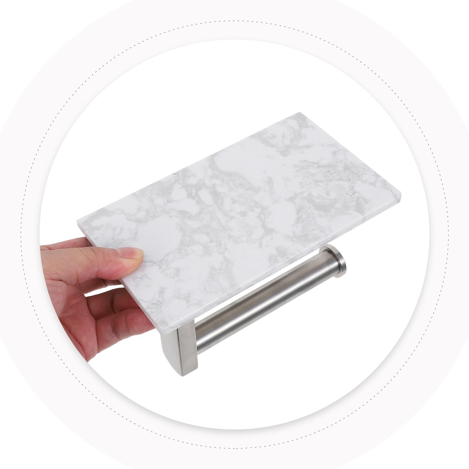 Portarrollos de Papel Higiénico de Pared con Repisa de Mármol | Acero Inoxidable, Formato 17x10cm, Diseño Moderno Elegante, Almacenamiento y Mantenimiento Sencillo