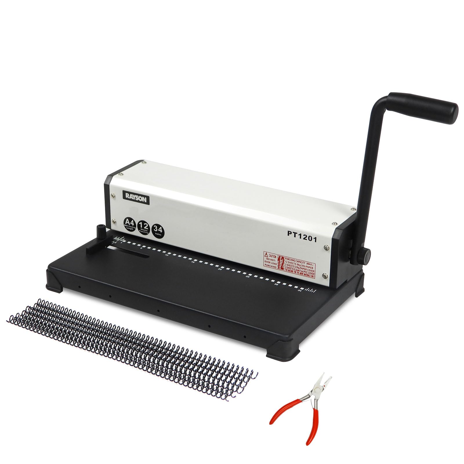RAYSON Binding Machine, 34-Hole, Punch 12 Sheets, A4, Plastic Coil Manual Binder Machine, PT-1201