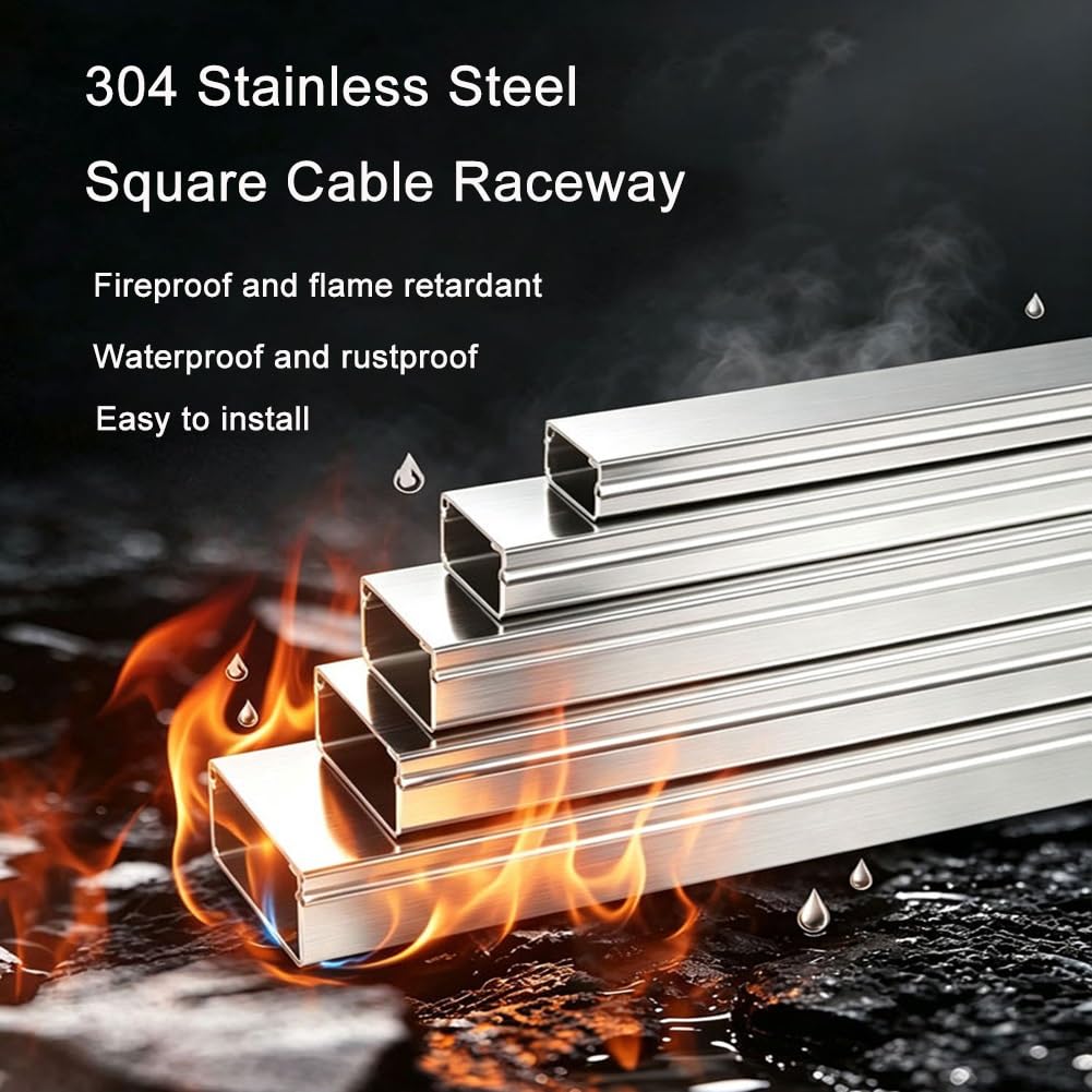 1 M Canaleta Pasacables de INOX 304 para Organizador Esconder Cables | Cubre Cables Pared Suelo Decorativos para Exterior Interior, Ancho 20-100 mm, Ignífugo y Resistente a la Corrosión