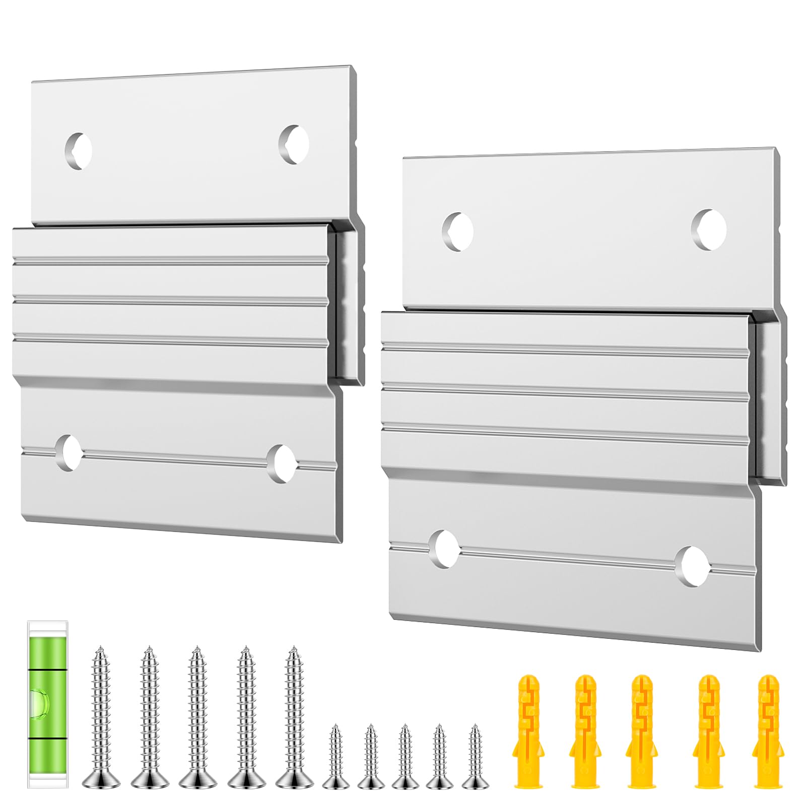 RAYTRUST 2 Pairs French Cleat Hanger Heavy Duty 13 kg, 5 cm Aluminum Z Bar Clips Picture Hanging Kit with Level & Screws, Corrosion Resistant Wall Brackets for Large Mirror, Panel, Headboard