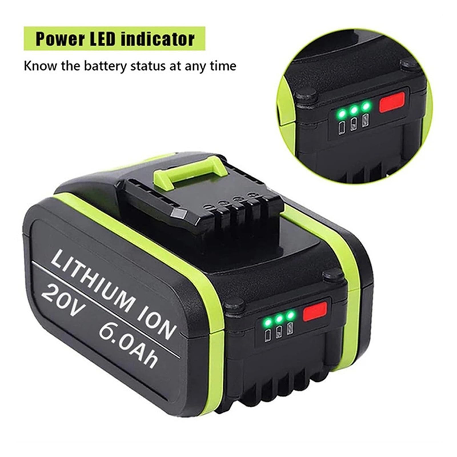 Batería de litio recargable de 20V y 6,0Ah, Compatible con herramientas eléctricas y de jardín Worx, WA3553/WA3551/WA3570/WA3553.1, de alta capacidad(5.0AhX1)