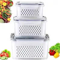 Kit 3 Potes Organizadores Herméticos para Geladeira com Cesto Interno – Livre de BPA, Empilháveis, Conserva Frutas e Legumes Frescos