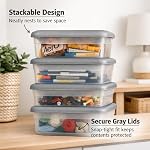 4-Pack 5.7L Clear Storage Bins with Lids, Stackable Plastic Organizer Containers with Locking Lids, Small Storage Boxes for Pantry, kitchen, Cabinet & Home Organization (14×8×4 ⅞  inch)