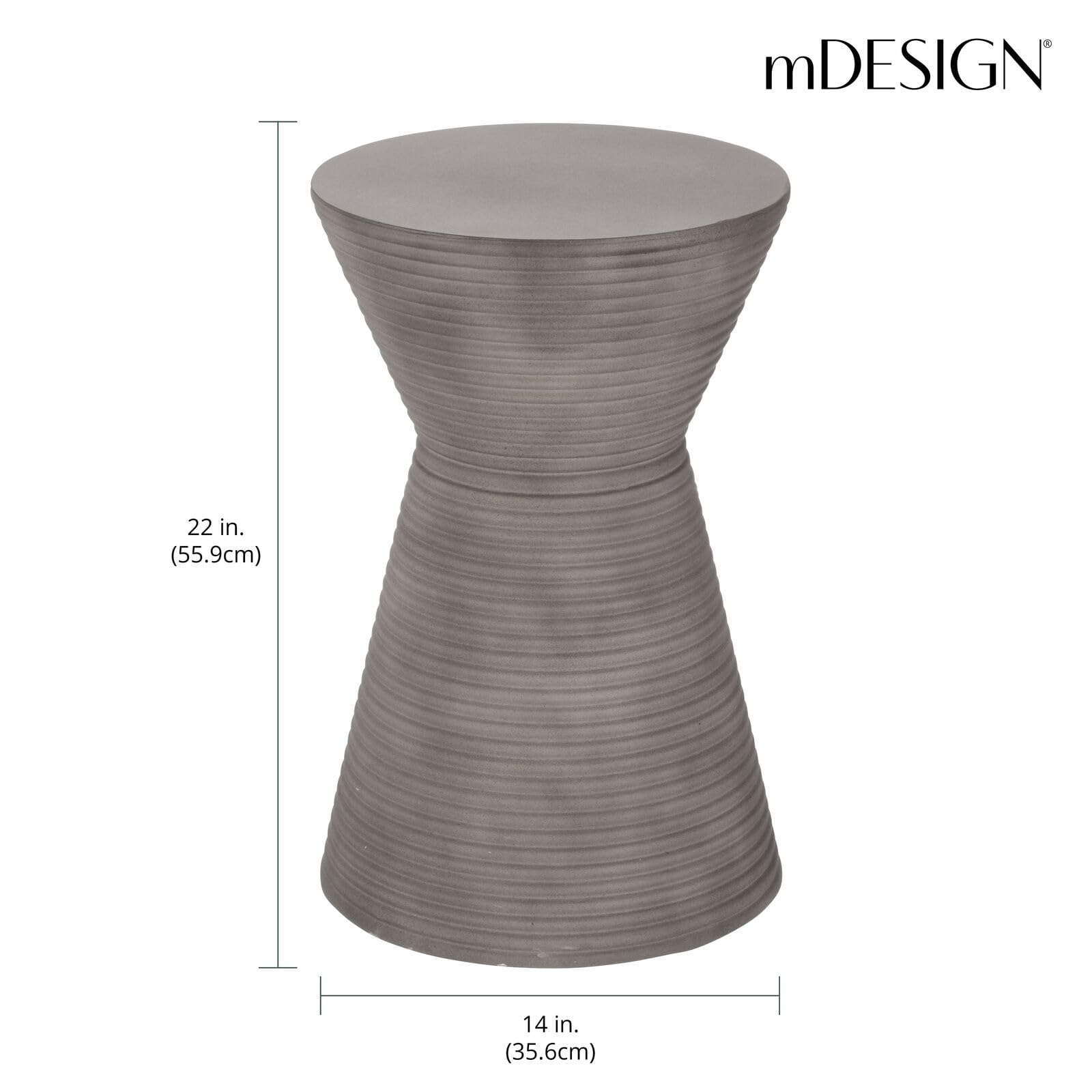 LuxenHome Fluted Concrete Look Accent Table – 18.1"H Round Outdoor Side Table, White & Gray, For Patio Garden