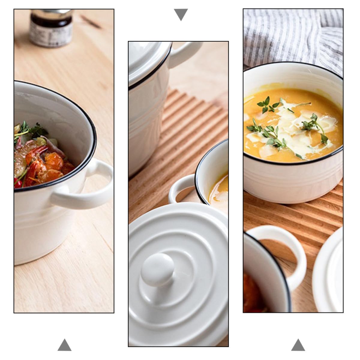 Cabilock Tazón de Sopa Creativa de Cerámica con Tapa y Asas Dobles, Adecuado para Servir Platos Calientes y Conservar el Sabor Cocina