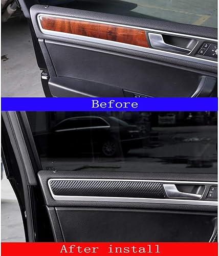 YIWANG - Juego de 4 embellecedores de fibra de carbono para puerta interior de coche, para VW Volkswagen Touareg
