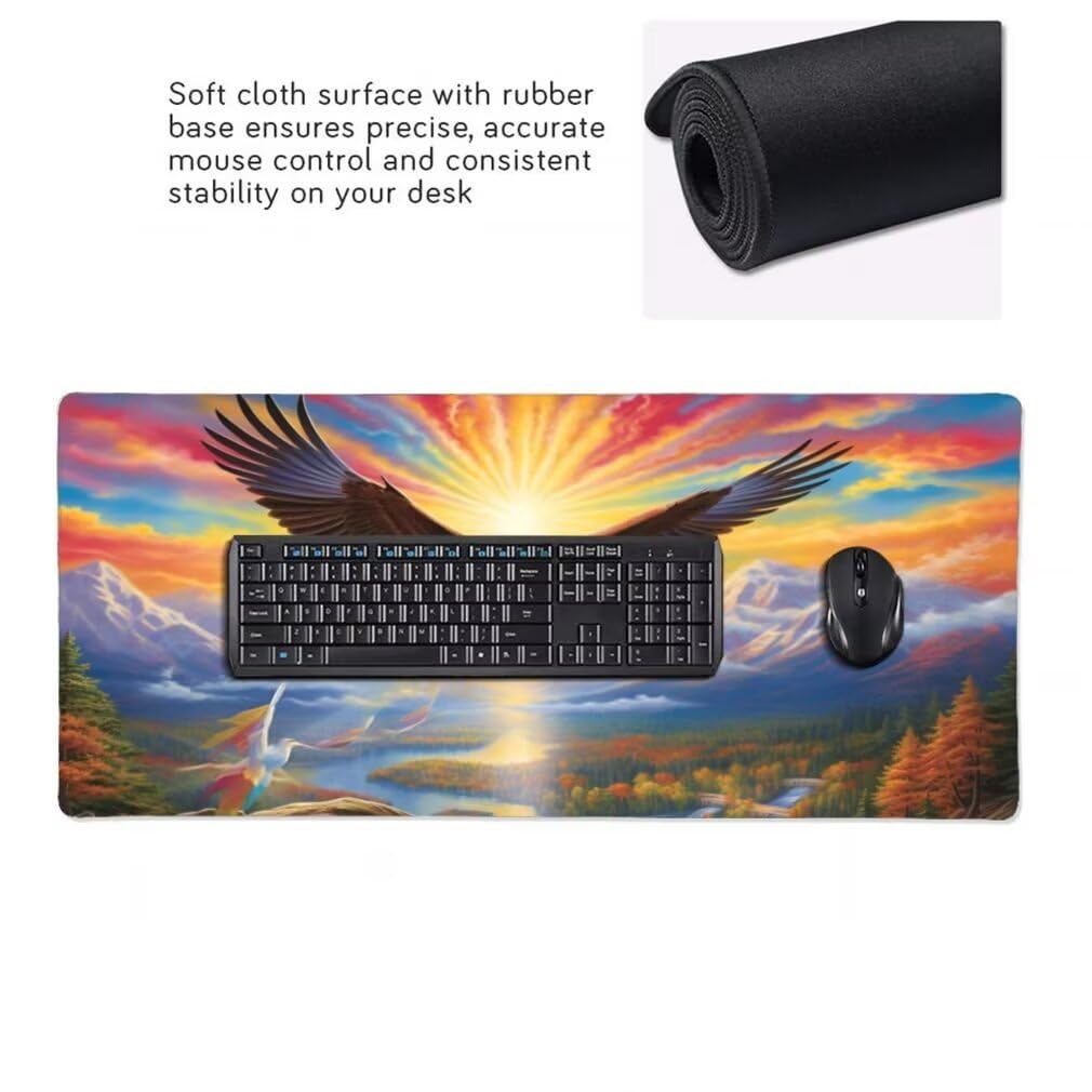 Tappetino Mouse XXL 1200x600mm Montagna Innevata Grande Mouse Pad, Tappetino Scrivania con Bordi Cuciti, Grande Mousepad Gaming con Base Antiscivolo per Giocatori, Ufficio e Casa (Aquila) -MP1546
