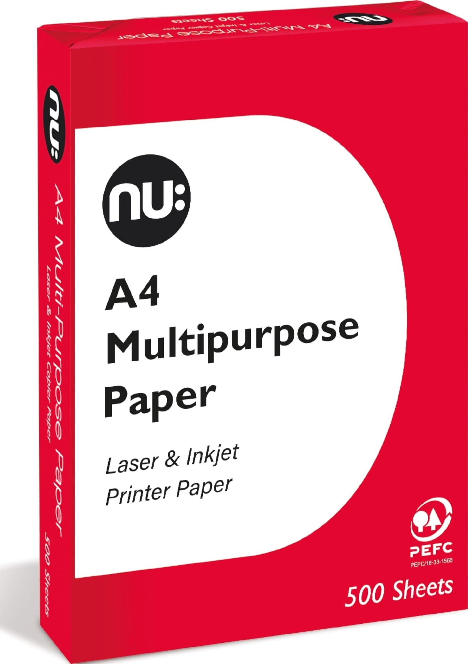 nu: A4 Multi-Purpose Printer Paper | White | 500 Sheets | Smooth Surface | Suitable for Inkjet, Laser & Copier Use | Ideal for Home & Office