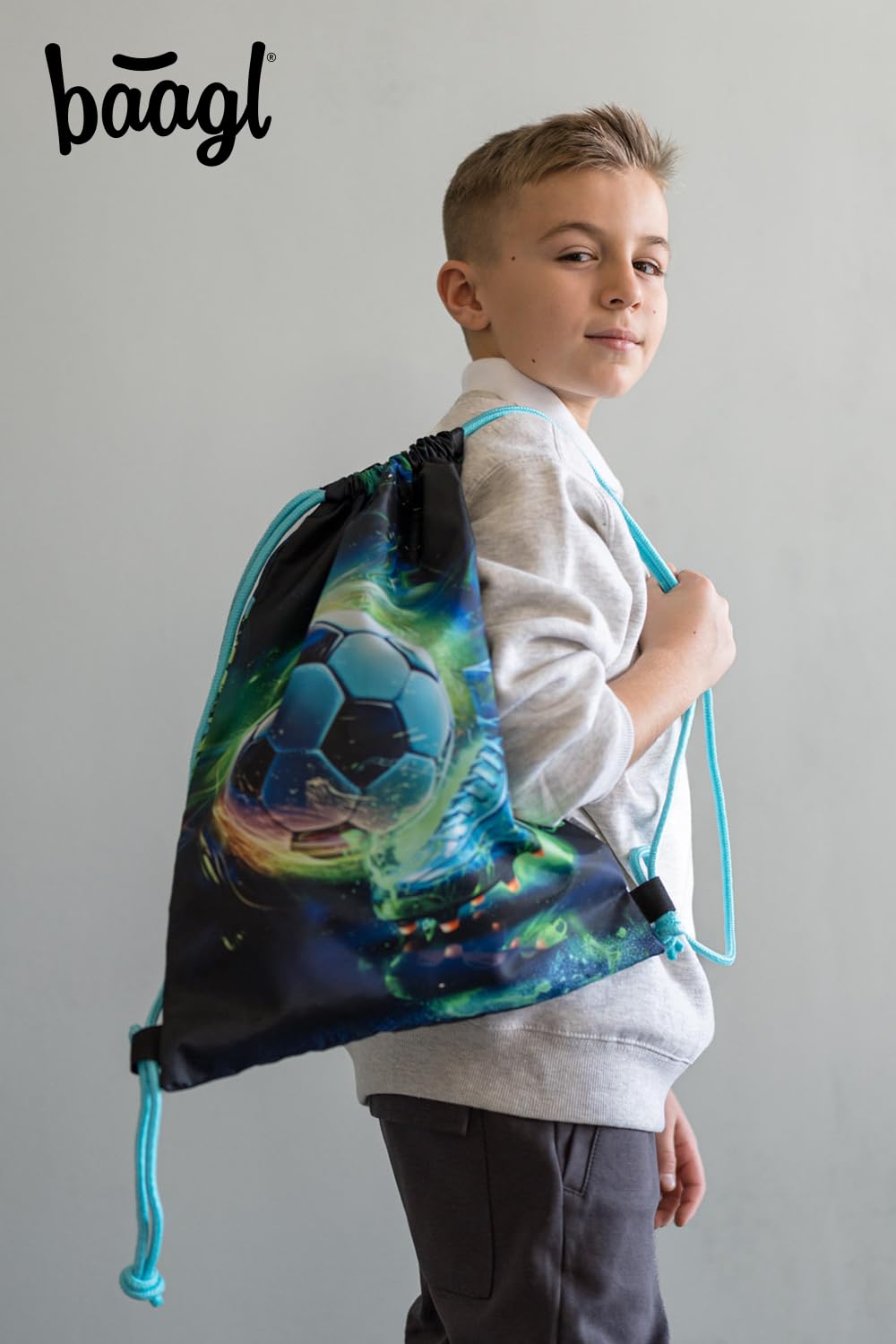 Baagl Gym Bag for Boys Waterproof Shoe Bag for Children School and Nursery Sports Bag for Boys Sports Backpack, Gym Bag (Fussball FC) - Image 4