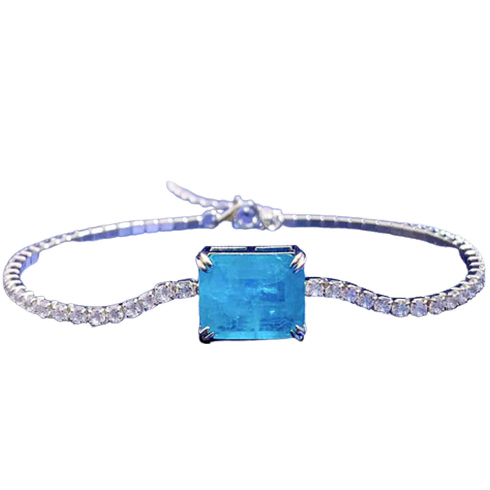 YNIYUJKL Jewelry For Women, S925 Silver Moissanite Diamond Inlaid Square Cut Emerald Bracelet, Green Gemstone Bracelet For Women,Blue
