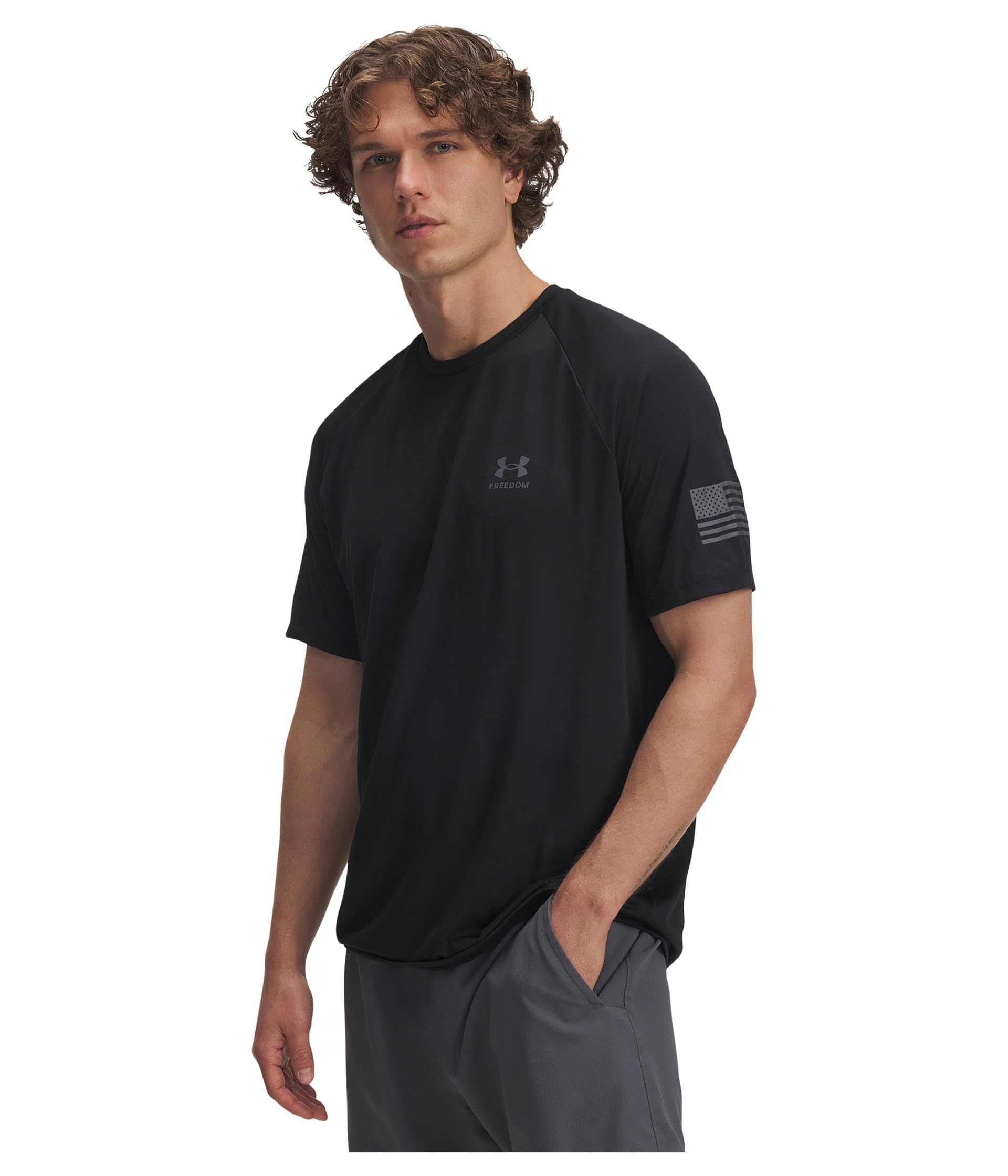 Under Armour Men's Freedom Tech Short Sleeve T Shirt, (001) Black / / Pitch Gray, 3XL