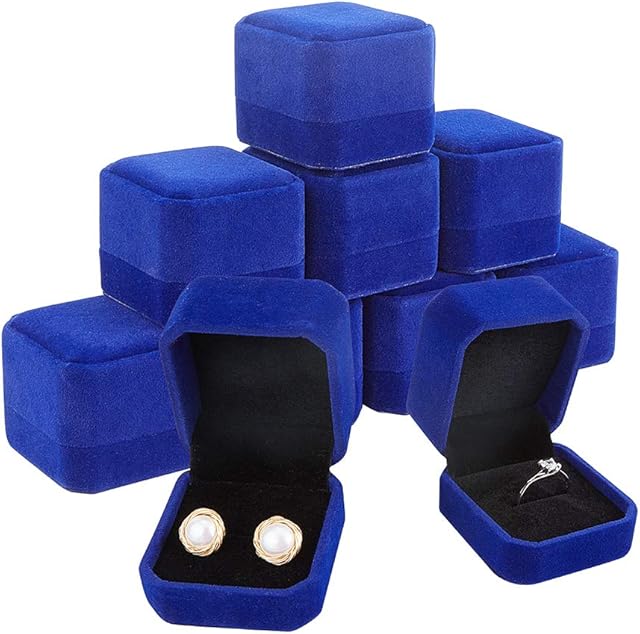 BENECREAT 10PCS 5.5x5x4cm Velvet Ring Boxes RoyalBlue Square Jewelry Display Gift Boxes for Wedding Valentine's Day Anniversary