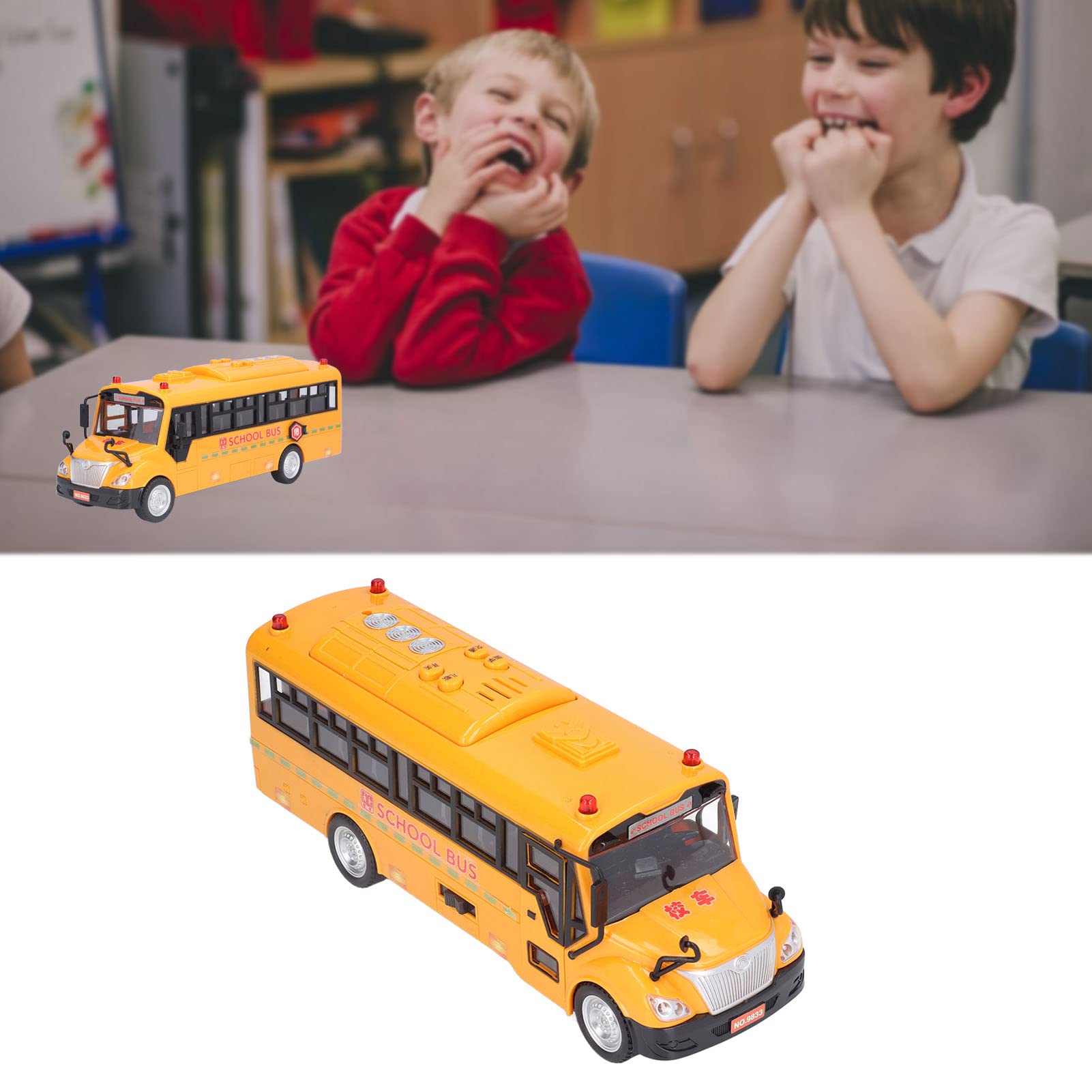 aqxreight Żółty Autobus Szkolny Zabawka Plastikowa Gra na Pojazd z Otwierającymi Drzwi Lampki Dźwięki Autobus to świetny Model Autobusu Szkolnego Toyyellow School Bus Model Toyyellow School Bus