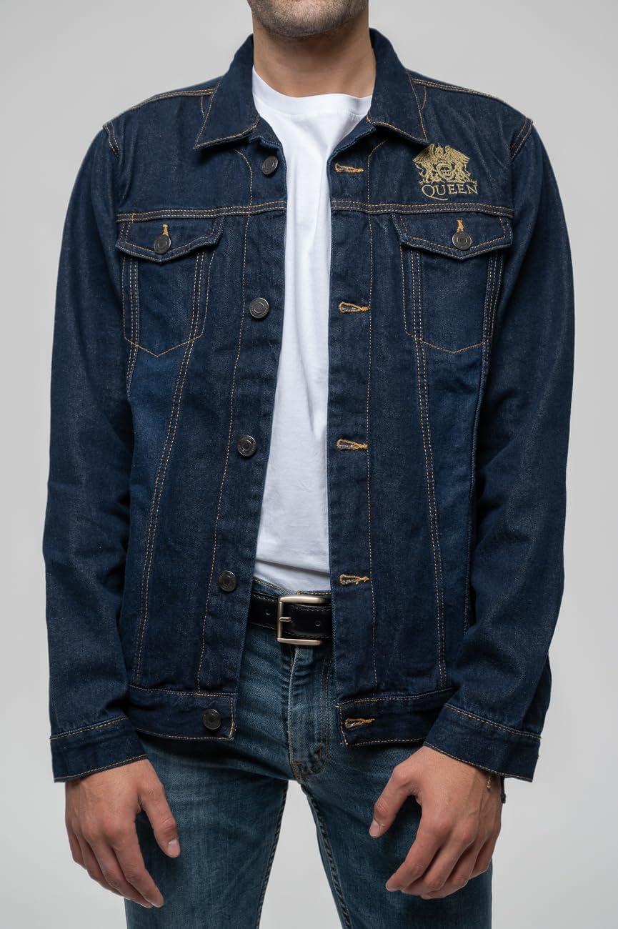 Queen Denim Jacket Classic Crest Band Logo Freddie Mercury Official Unisex Size M