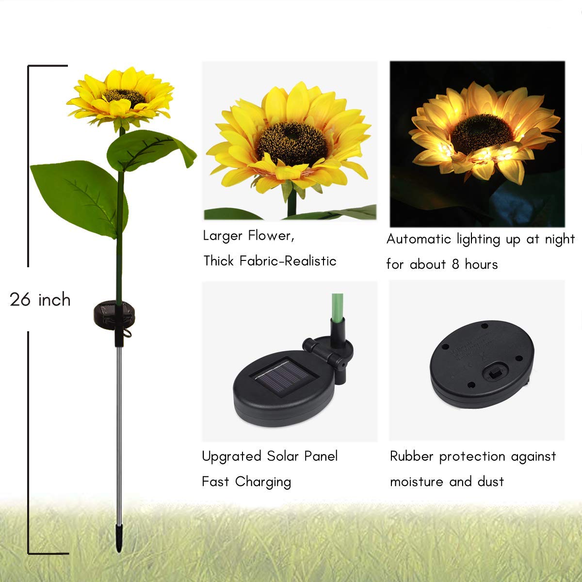 Luci Solari per Esterni da Giardino, DINOWIN Girasole Forma Impermeabile Giardino Solare Esterno Decorativi per Matrimoni, Feste,Prato, Sentieri, Recinti, Bianco Caldo (Girasole)