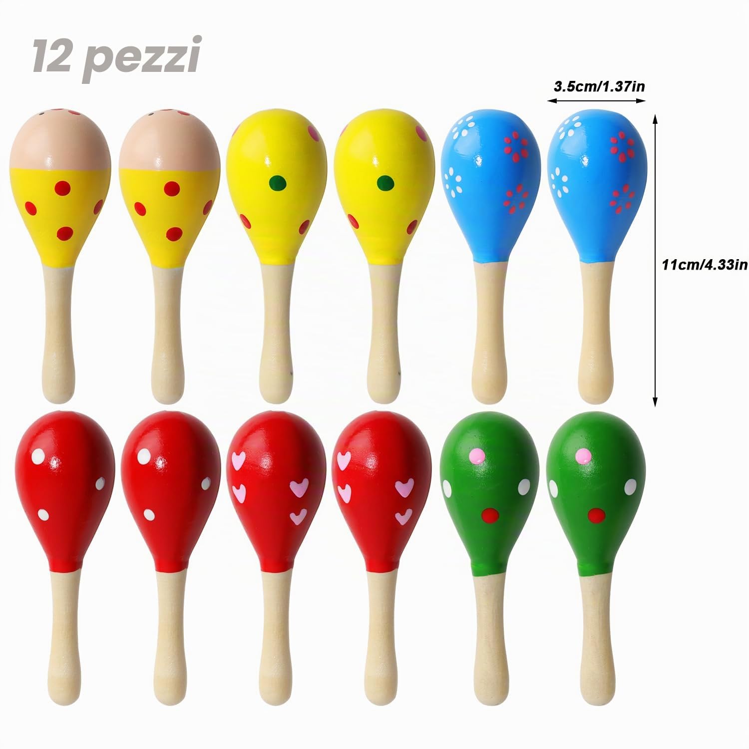 12 Pezzi Maracas Strumento Musicale, 12cm Maracas in Legno per Bambini, Mini Maracas Legno, Shaker Strumenti Musicali per Bambini Adulti