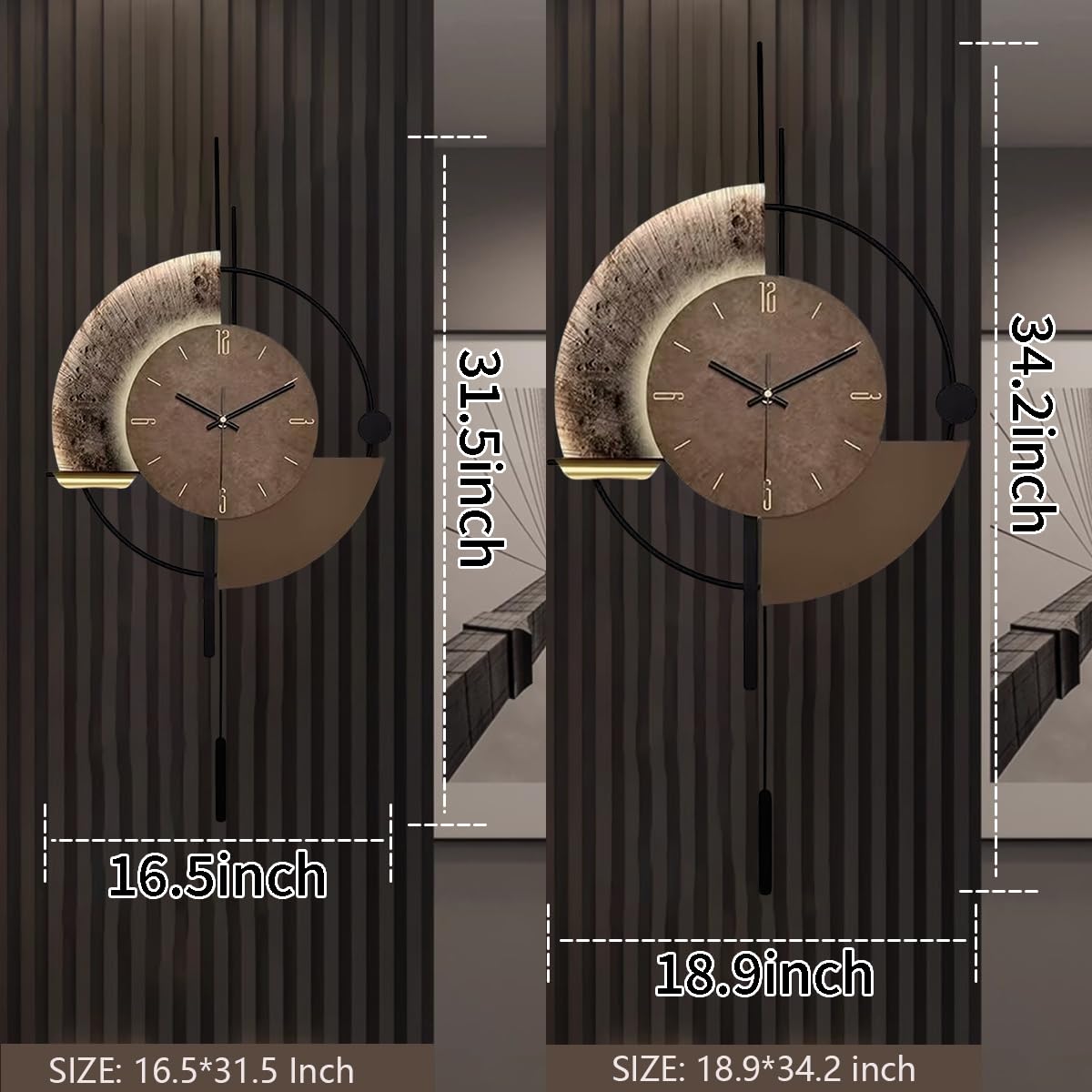 Horloge Murale, Horloges Murales Décoratives avec Pendule, Silencieuse Qualité Quartz Horloge à Piles Grande Horloge pour Salon, Cuisine, Maison, Salle de Bain, Chambre Décoration Murale, 18,9