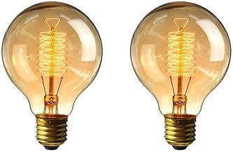 FanciBuy E27 Vintage Light Bulbs 60W, 2 Pack Dimmable Edison Screw Bulb, G80 Decorative Spiral Filament Bulbs, Warm White 2700K