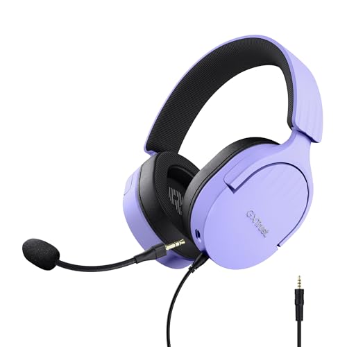 Trust Gaming GXT 489P Fayzo Cascos Gaming para PC, PS5, PS4, Xbox Series X|S, Switch, Mobile, 3.5 mm, 35% Plástico Reciclado, Auriculares Over-Ear Micrófono con Cancelación de Ruido - Morado