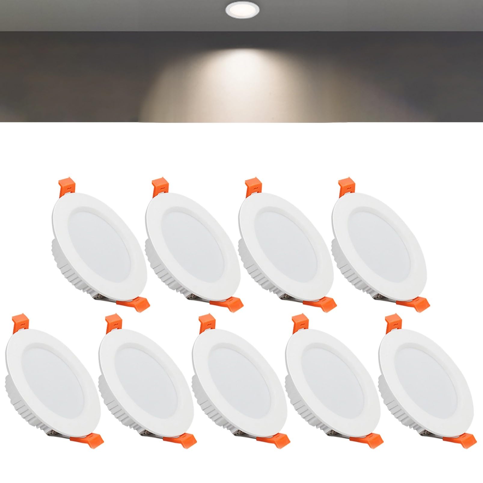 TTiiLoe 9W Round LED Recessed Ceiling Spotlights, 4000K Neutral White Ultra Slim Panel Ceiling Light, Cut Φ90-100mm, AC110-240V Downlights for Hallway Stairwell Showroom, 9 Pack