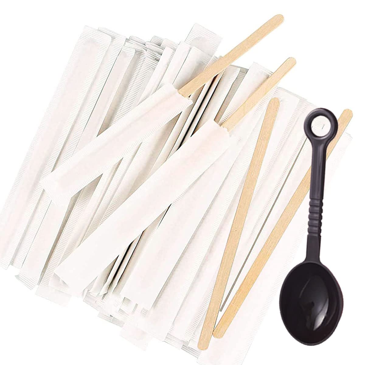Tuklye 200 Wooden Coffee Stirrer,5.5"Biodegradable Disposable Individually Packaged Stirrers, Made of Natural Birch Wood. Wooden sticks for tea, drinks, cocktails and popsicles