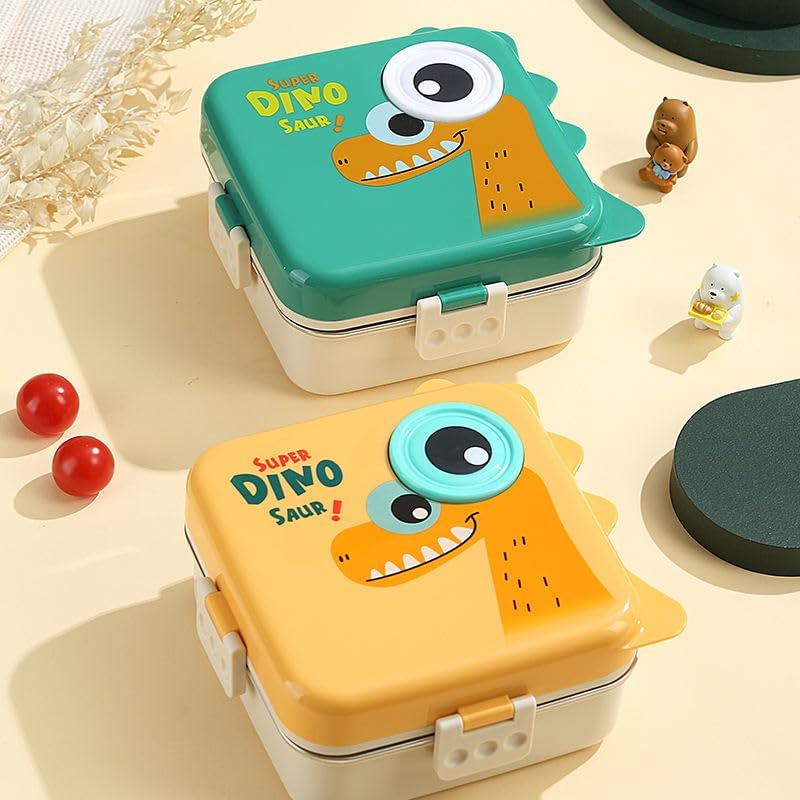 Image of TEKCOOL 5 Compartment Stainless Steel Lunch Box - Durable & BPA-Free Bento Tiffin for Kids & Adults | Leak-Resistant Multi-Section Lunch Box for School, Office & Picnic - 1120ml + 70ml, Yellow;