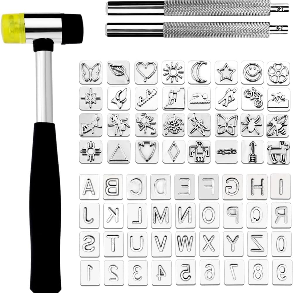 Jnchdghwa As Shown Leather For Carving Tools With Rubber Hammer, 71 Pcs Leather Stamp Punch Set For Saddle Making And Craft Diy