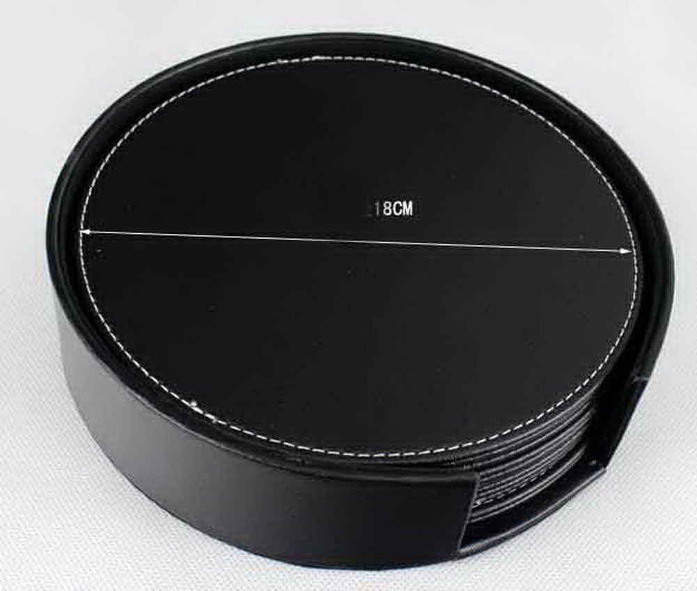 6 Pcs Leather Round Placemats Mini Insulation Pads (7 Inches in Diameter), Black