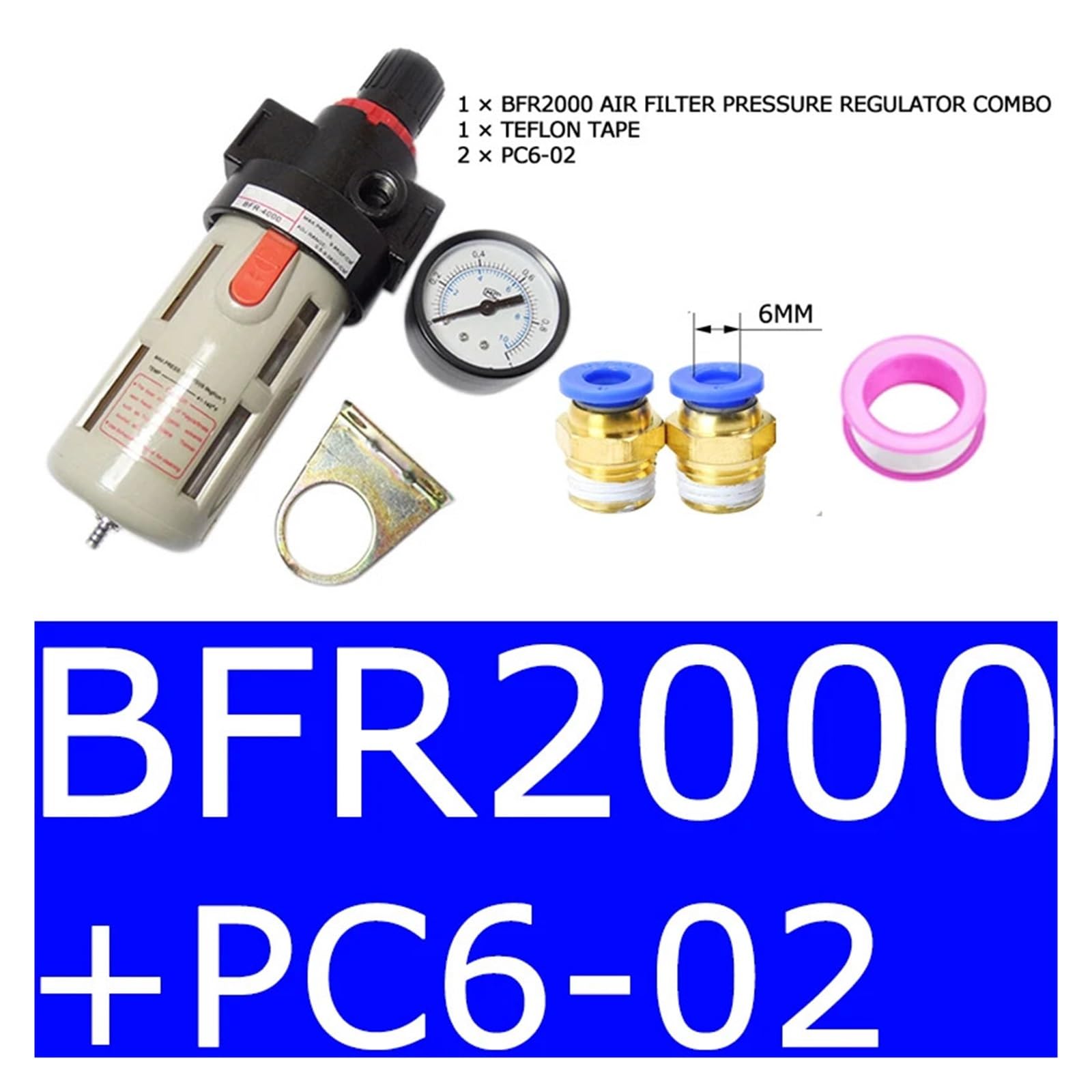 BFR2000 3000 4000 pneumatyczne urządzenie do uzdatniania źródła powietrza regulator ciśnienia filtr sprężarki z manometrem separatora oleju (BFR200 AND PC6-02)