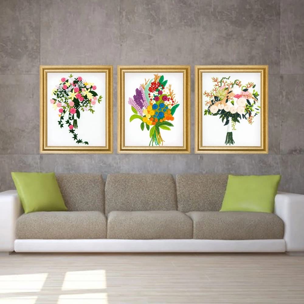Patrones de Ramo de Flores Kit de Bordado DIY Artesanía Conjunto de Punto de Cruz Paquete de Materiales sin aro de Bordado Suministros de Costura (Color : F)