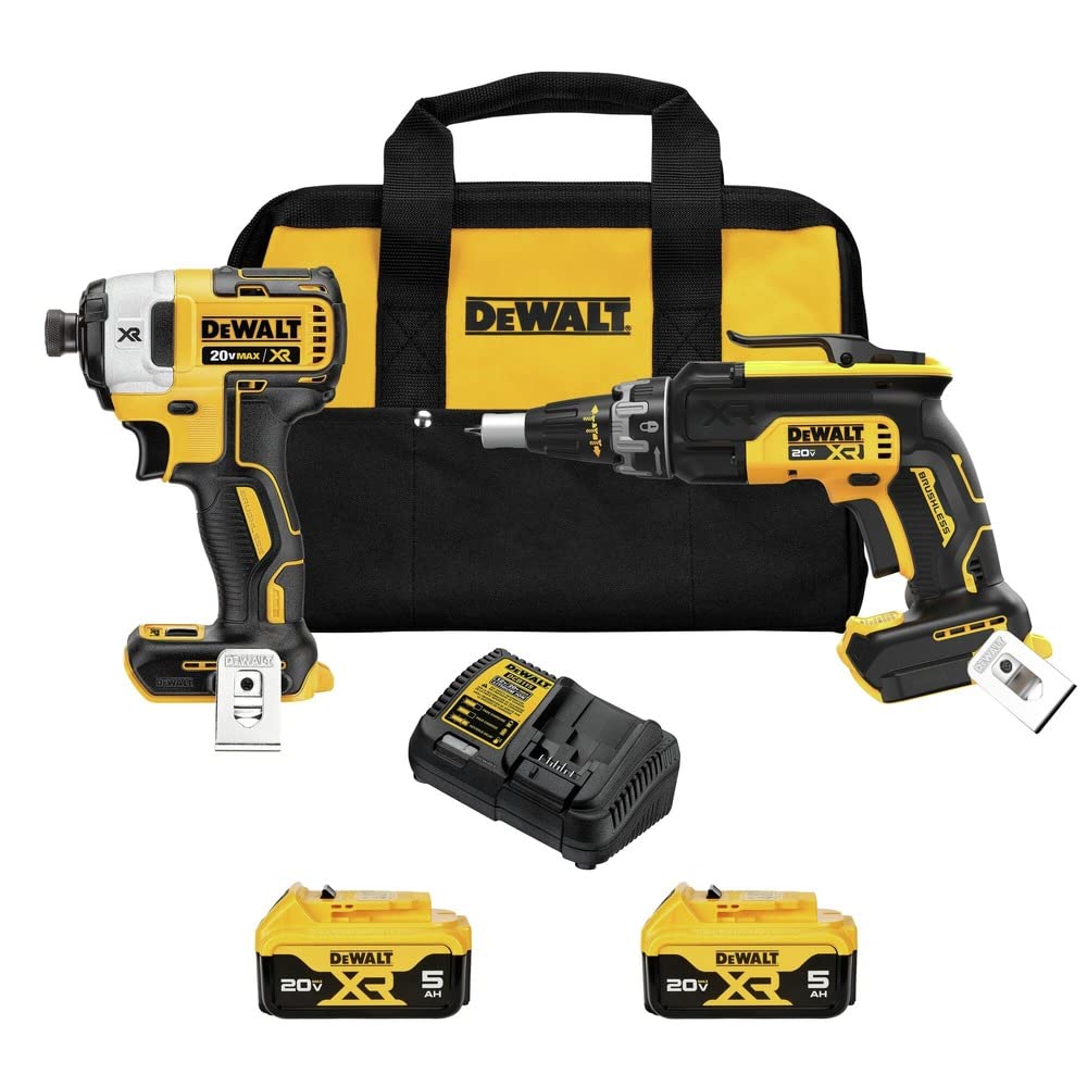 DEWALT 20V MAX XR pistola de tornillo para paneles de yeso y destornillador de impacto, kit combinado de herramientas eléctricas, 2 baterías y cargador incluido (DCK268P2)