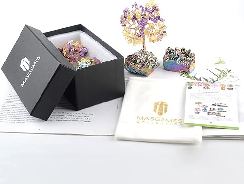 Miniatura 5 de MASGEMES - Árbol de cristal de amatista racimo de cuarzo piedras preciosas de citrino amarillo árbol de titanio bonsái para riqueza y suerte árbol