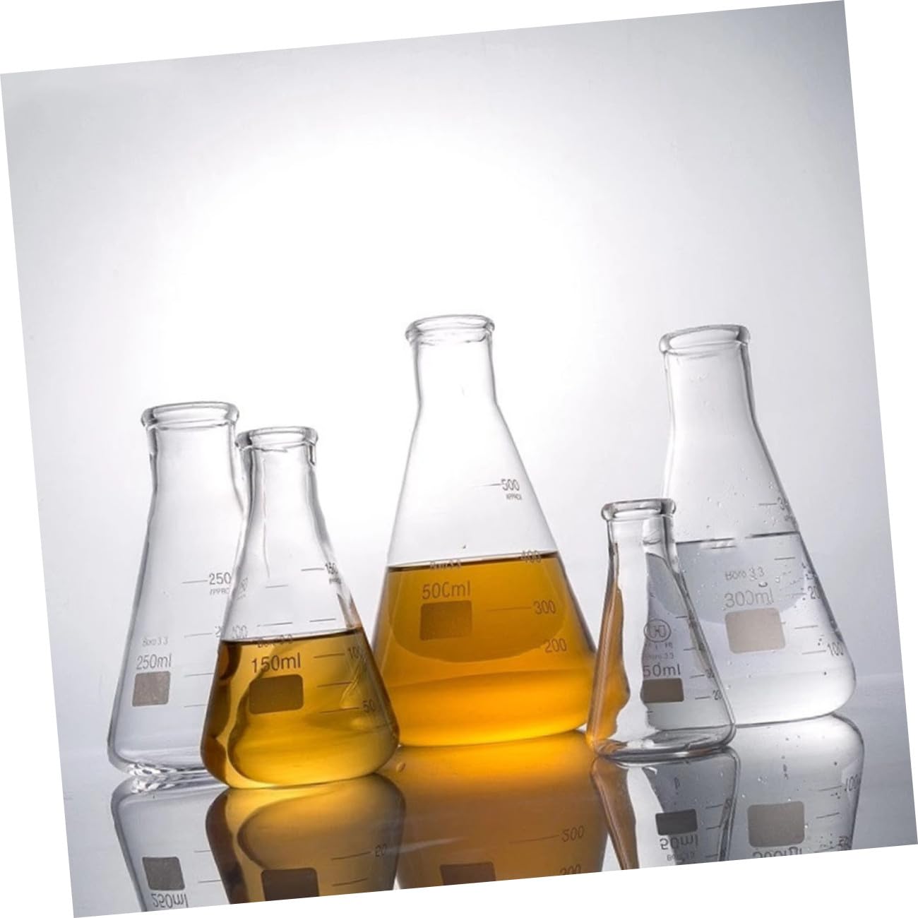 Matraz Cónico de Vidrio 3 Piezas 100ml 250ml 500ml | Graduaciones Estándar y Escala Clara, Base Plana, para Laboratorio Escolar y Aplicaciones de Ciencias Vida